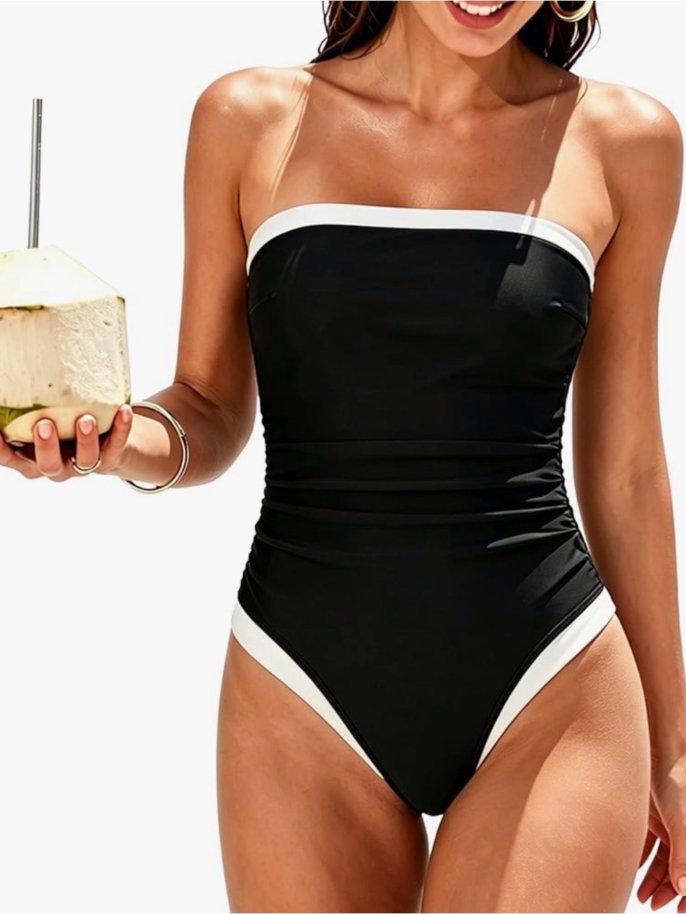 SUUKSESS Women One Piece Tummy Control Swimsuit Strapless Bandeau Bathing Suit